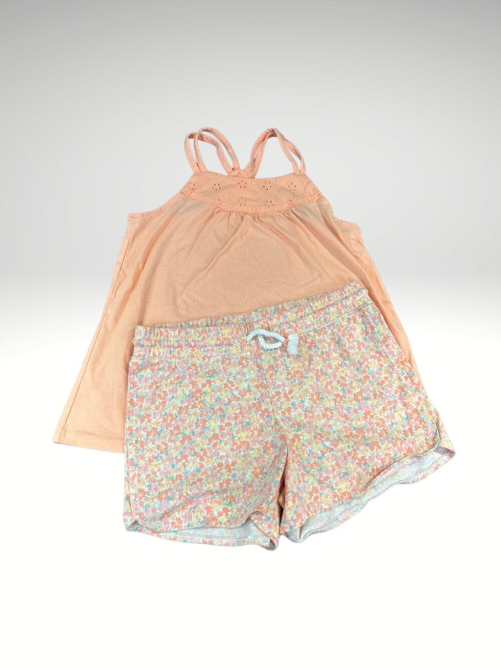 OshKosh Girls Peach Floral Cotton Blend Summer Outfit Set Size 8 (SKU: 133G)